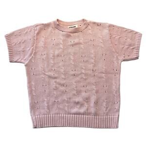 VTG Baby Pink Alfred Dunner Short Sleeve Sweater Women's Med USA made